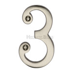 Heritage Brass Numeral 3 -  Face Fix 76mm – Traditional font